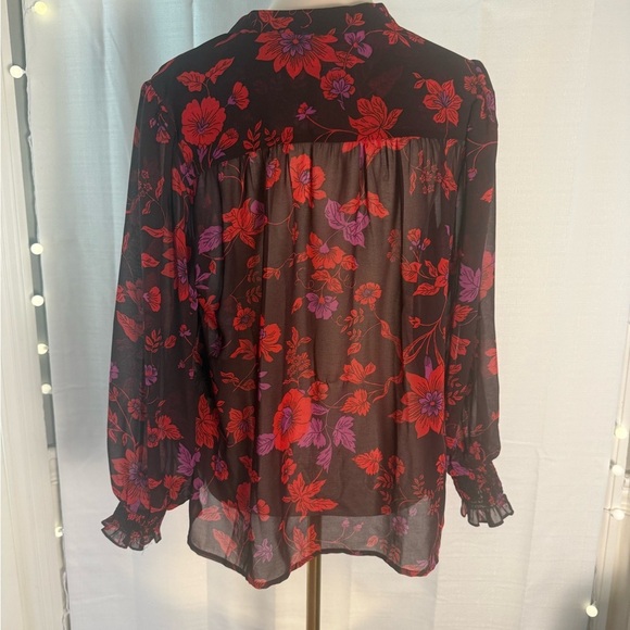 Sanctuary Sheer Floral Blouse Women’s Small Black Red Purple - Picture 2 of 8